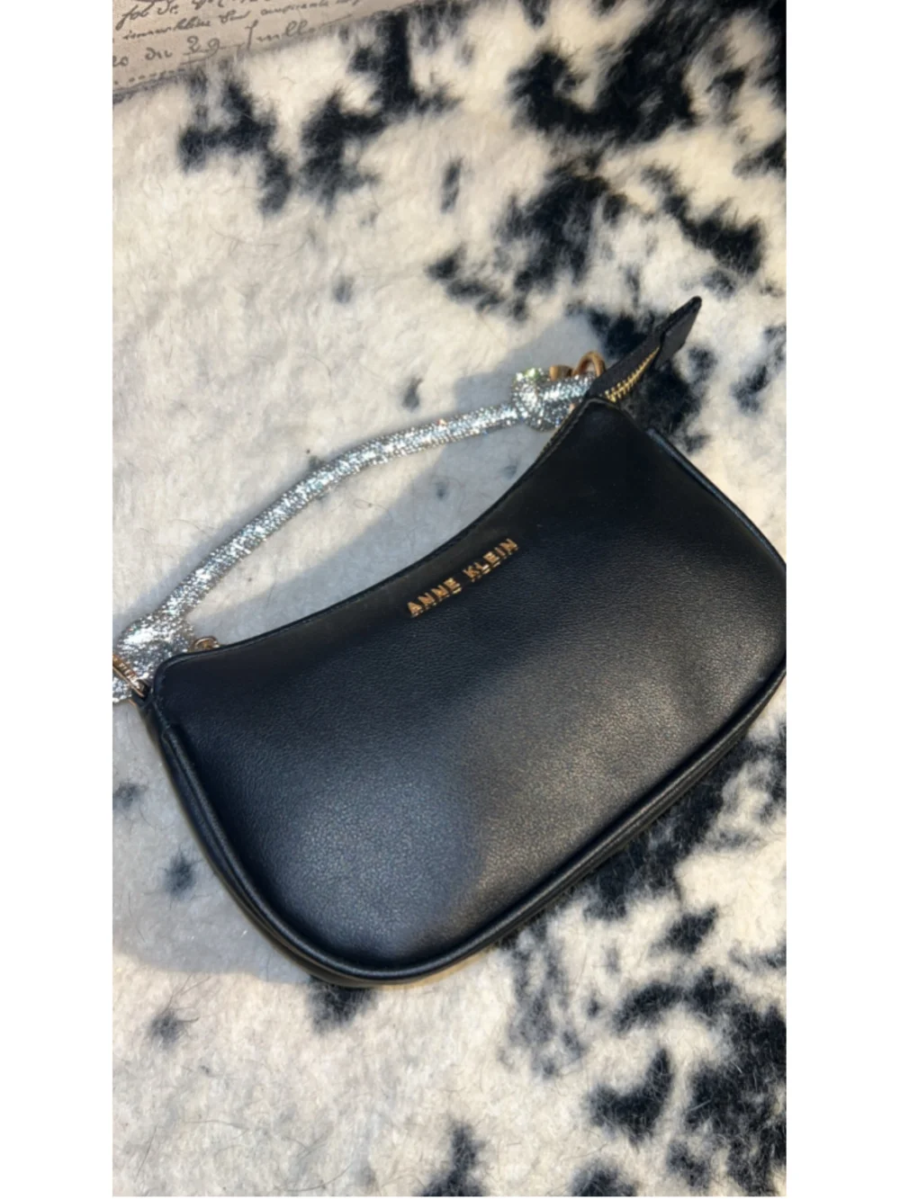 Women's Anne Klein Black Shoulder Bag with Rhinestone Handle, One Size